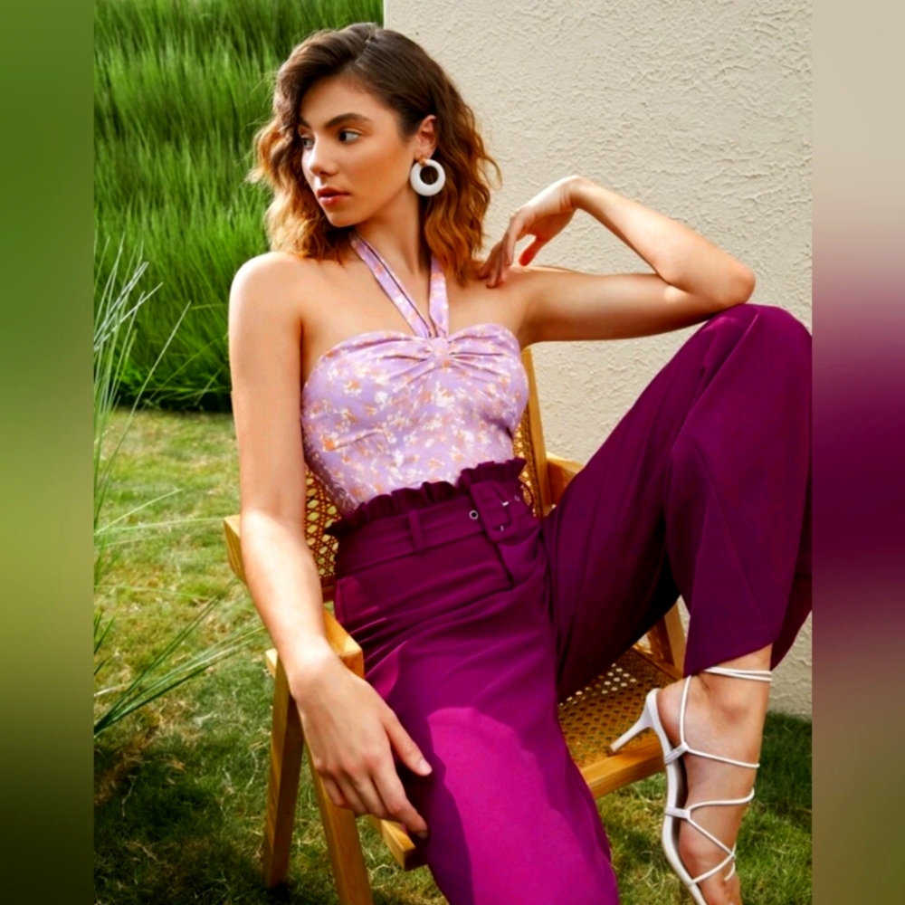 NWOT Floral Print Halter Top XL